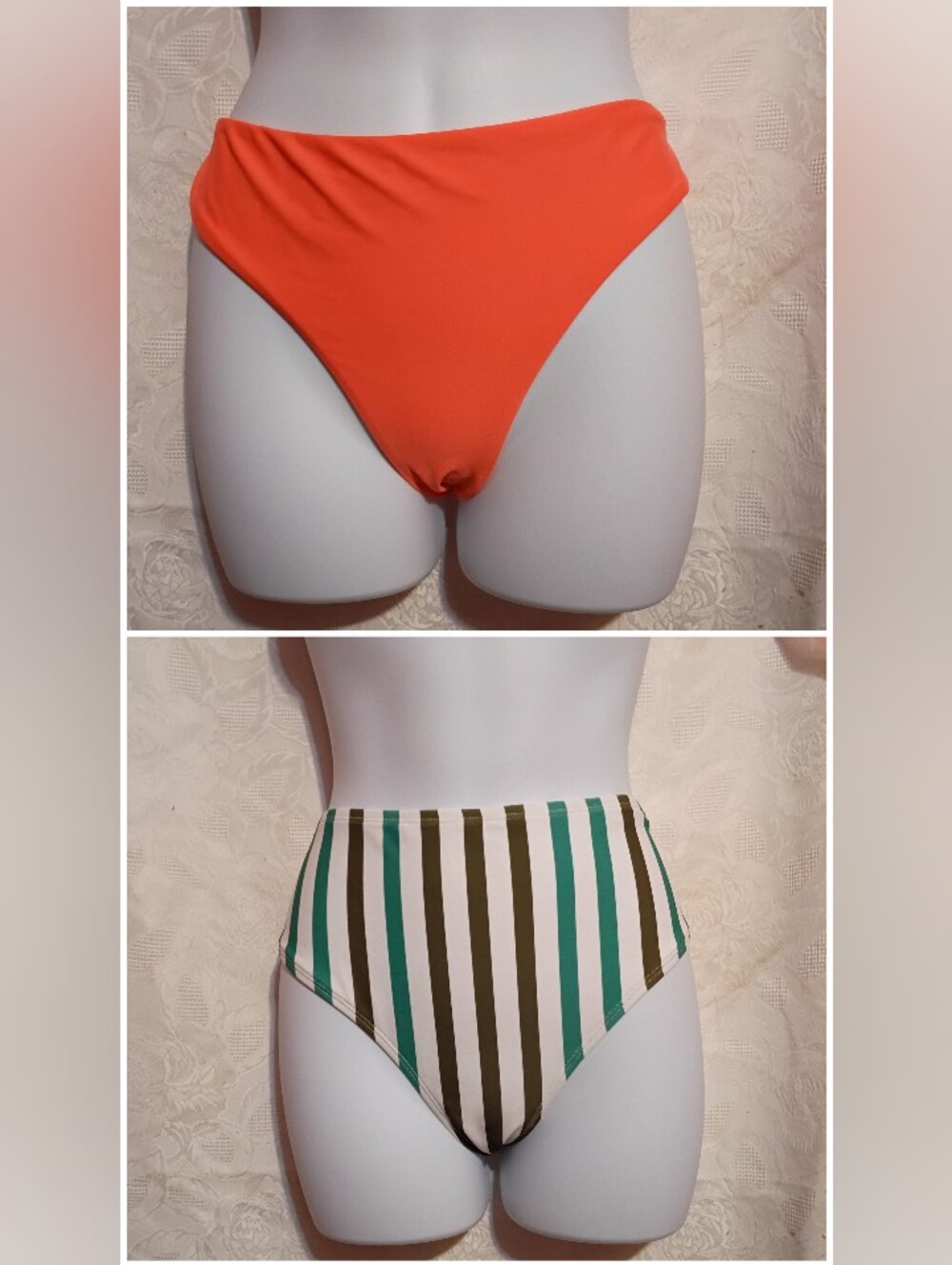 Women's 2 PC Bikini Bottom BundleHigh-Waist In Orange & Green Stripe Sz Lg